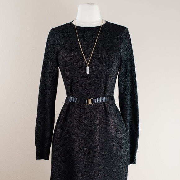 LOFT Black & Gold Metallic Sweater Dress Small - Picture 1 of 7